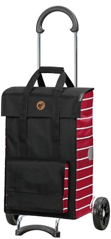 ANDERSEN Einkaufstrolley - Scala Shopper Jella rot | mit Flüsterrädern, klappbar, aus Stahl, bis 40 kg - Tasche mit Seitentasche, Innenfach, Reflektoren, 51 L