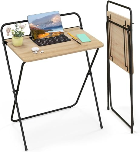 GIANTEX Scrivania per computer pieghevole, 60 x 40 cm, tavolo da lavoro compatto con supporto per tablet, scrivania per computer poco ingombrante per appartamenti, dormitori, nessun assemblaggio