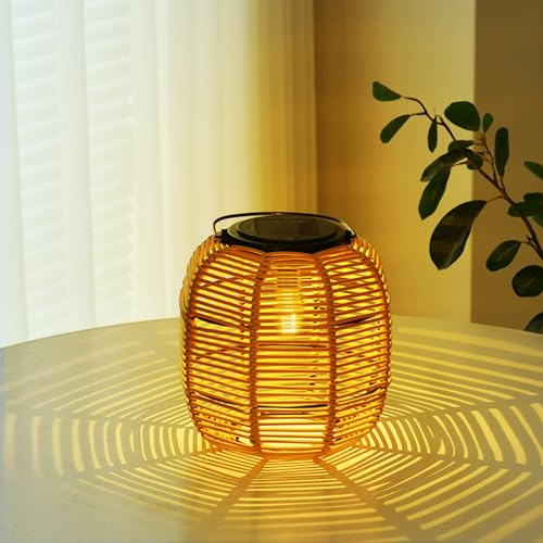 Solar Lampion Outdoor Solar Laterne Wasserdichte Solarlaterne,Vintage Boho Rattan Hängelampe Gartenleuchten Draußen,Solarlampen Außen Lampions Wetterfest für Balkon Garten Deko