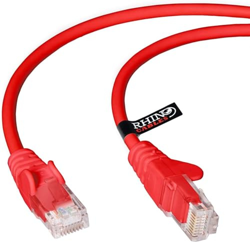 rhinocables CAT 5e High-Speed Ethernet Cable - Reliable LAN Network RJ45 Cable for Fast Internet & Data Transfer | Durable WiFi Broadband Cable for Gaming & Streaming, (15m, Red, Pack of 3)