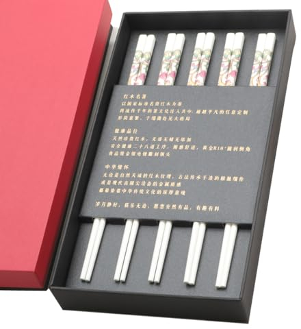 Set di bacchette cinesi in porcellana, confezione regalo, set regalo di bacchette riutilizzabili lavabili in lavastoviglie con custodia, bacchette in ceramica di osso di alta qualità con scatola