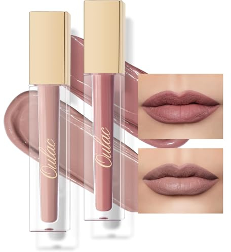 Oulac Matte Liquid Lipstick 2 PCS Set, Long Lasting Lipstick Waterproof Lip Stain, No Transfer, Creamy High Pigmented Formula with Rose Oil, Vegan [M19+M24]