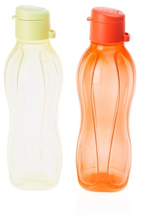 Tupperware EcoEasy Trinkflasche Durstlöscher-Duo 500 ml Hellgrün + 500 ml Orange Trinkverschluss Wasserflasche Sportflasche Ökoflasche Flasche 9219D-1, C 136, C 179 (inkl. 1x Monster-Magnet)