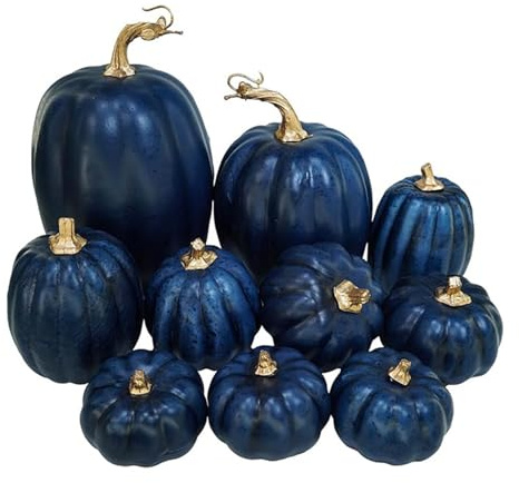 Kouoybt Halloween Pumpkin Decorations Classic Faux Foam Pumpkins Home Fall Harvest Party Favors (Blue, 10Pcs)