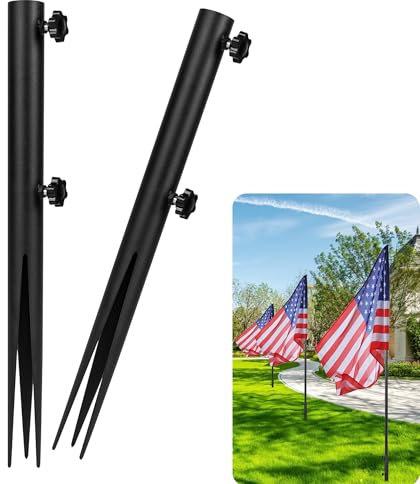 VANROUG 2 Pcs Flag Pole Ground Stake, Outdoor Metal Stake, Flag Stake Stands, Steel Torch Stakes, Replacement Stakes for Solar Lights