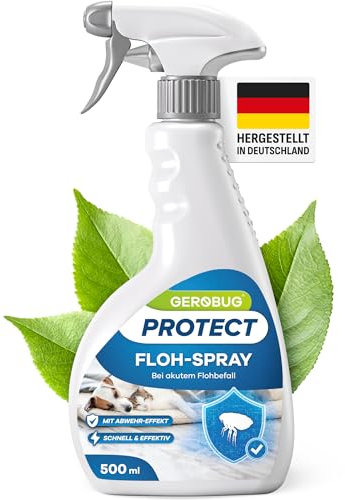 Gerobug Floh-Spray für Wohnung & Umgebung 500 ml mit Sofort-Effekt - Hochwirksames Mittel gegen Flöhe bei Hunden und Katzen - Starke Alternative zu Fogger gegen Flöhe