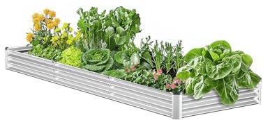 VEVOR Jardinière 3605x1205x285 mm Lit de Jardin Surélevé Métal Galvanisé Bac de Plantation avec Fond Ouvert, pour Cultiver Fleurs Herbes Plantes Succulentes dans Jardin Terrasse Patio Balcon, Argent