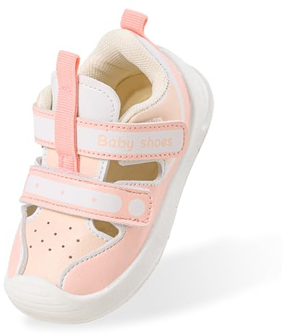 LACOFIA Babysandaler flickor pojkar lära-gå-skor andas första babyskor sommar halkfria lära-gå-sandaler med kardborreband, ROSA, 23 EU