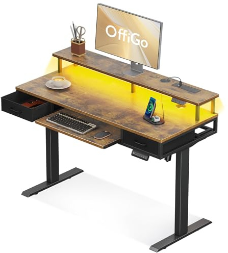 OffiGo Standing Desk with Keyboard Tray & Storage Drawers, 120cm