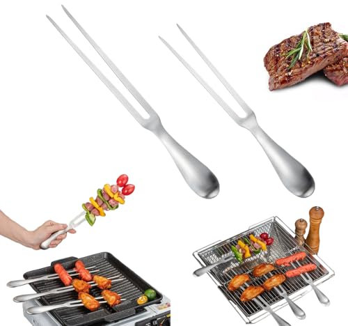 Qinuseaks 2 Pcs Meat Fork Professional Meat Carving Fork Stainless Steel Carving Knife Set with Ergonomic Handle for Kitchen, Outdoor BBQ, Roasting