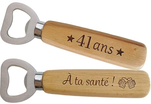 41 ans Décapsuleur en Bois Personnalisé Gravé sur Deux Faces - Cadeau Anniversaire 41 ans Homme Idée Cadeau Anniversaire Femme et Homme