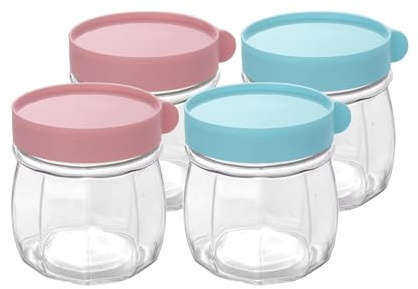 SQHXH Overnight Oats Jar Container set 4, 350ml Glass Mason Jars with Lids, For Kitchen Food Preserving Jam, Beans, Cereal, Salad Portion Food Storage Cups