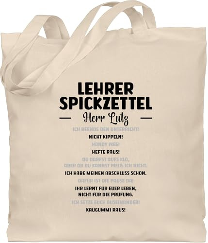Geschenk mit Namen personalisiert by Shirtracer - Baumwolltasche - Geschenk Lehrer Spickzettel mit Name I Lehrer Geschenk lustig I Lustige Geschenke Lehrkraft Weihnachtsgeschenke I Lehrergeschenke