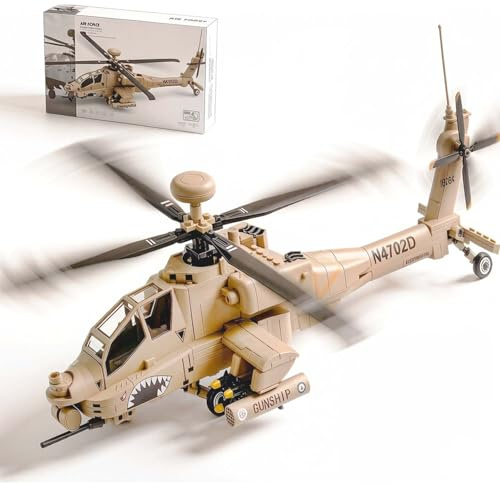 TOY PLAYER 255PCS Flugzeug Klemmbausteine, AH-64 Hubschrauber Kampfflugzeug Bausteinset, Militär Kampfflugzeug Militärflugzeug Modellbausatz, Geeignet für Jugendliche ab 14+ Jahren und Erwachsene