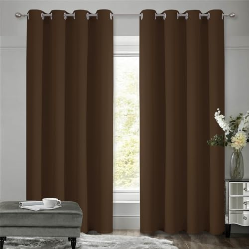 VEHEDE Braun Thermovorhang Kälteschutz Schallschutz, Verdunklungsvorhänge Gardinen mit Ösen Vorhänge Wohnzimmer, Schallschutz Raumteiler Vorhang Thermo Vorhang gegen Kälte, H 244 x B 140 cm, 2er Set