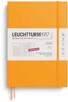 LEUCHTTURM1917 372605 Monatsplaner & Notizbuch Composition (B5) 2026, 16 Monate (01 November 2025-28. Februar 2027), Softcover, Rising Sun, Deutsch