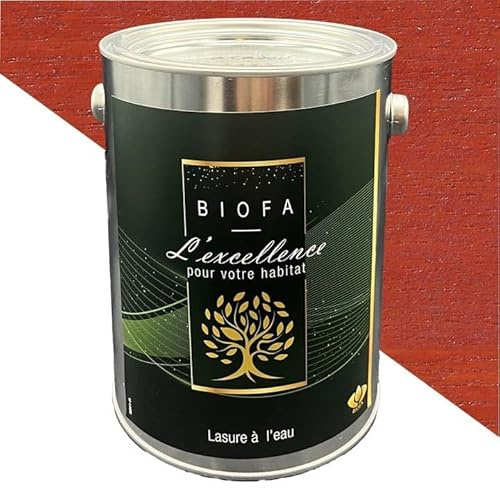 Lasure à l'eau Biofa 1L - pour bois intérieur et extérieur - Faible en COV (Acajou)