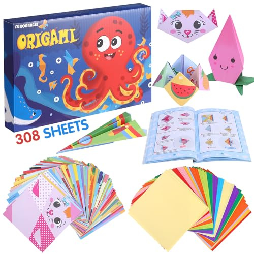 saerryor Origami Kit for Kids Ages 6-12 10 Year Olds with Guiding Book,308 Sheets Paper with 54 Patterns,DIY Art and Craft Projects Activity,Beginners Children's Day Gift Childs Boys Girls