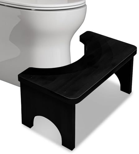 Toilettenhocker aus Bambus, 37×20×17 cm Rutschfester & Ergonomischer WC Hocker zur Verdauungsförderung, Platzsparender Toilettenhocker für Toilette & Badezimmer(Schwarz)