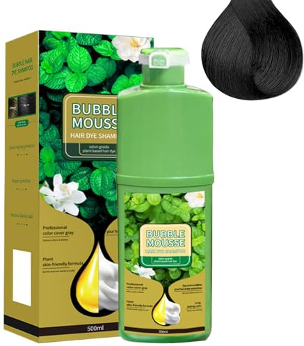 Bubble Mousse Shampoo, Haarfarbe Schaum, Bubble Mousse Hair Dye Shampoo, Mit Pflanzlicher Farbstoffformel, Schnell Wirkende Haarfärbefärke Blasen Haarfarbstoffe Für Alle Haartypen (Schwarz)