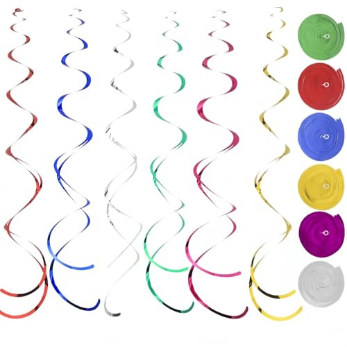 36 Pcs Streamers Party Decorations Multi-Color Hanging Swirl Streamers - Rainbow Spiral Party Decorations for Ceiling, Birthday, Wedding, Xmas & Holiday Events Foil Curly Supplies ﻿ramadan decorations