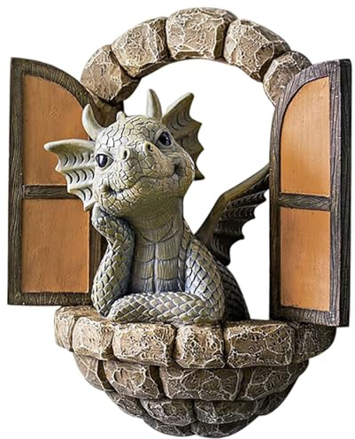 Muzrunq Estatua de dragón, Hermosa Estatua de dragón meditada para Ventana, Figura de de Resina para decoración de jardín al Aire Libre, para césped, Patio, hogar, de