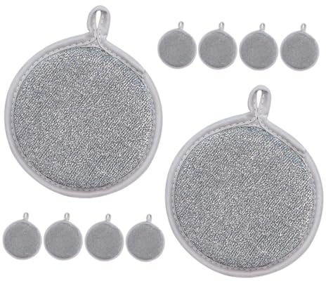 OUNONA 10 Unidades Esponjas de Cocina Redondas Doble Cara Plata sin Olor Reutilizables para Limpieza de Platos y Superficies de Cocina