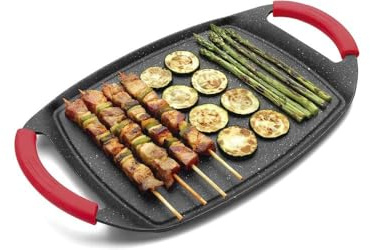 Piastra per Arrosto in Pietra, Bistecchiera Antiaderente 46 cm, Piastra Grill e Griglia per Carne, Cucina, Padella in Pietra Vulcanica con Rivestimento Antiaderente