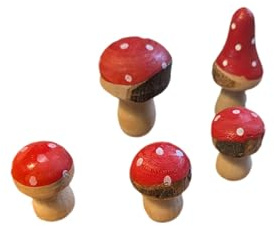 Ameisenkeks® Holzpilze Deko Set – 5-teilig | Handbemalte Mini-Fliegenpilze aus Holz (3–5 cm) | Herbst-, Wald- & Weihnachtsdeko | Naturmaterial, liebevoll gefertigt