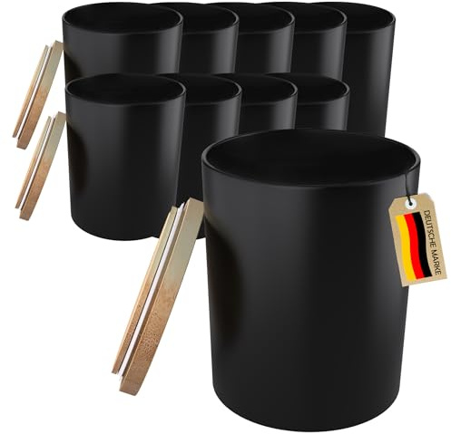 22Feels 10x (295ml) EU-REACH-GEPRÜFT Premium Kerzengläser Matt-Schwarz Hitzebeständig Luftdicht mit Bambus-Deckel, DIY Kerzen Selber Machen Gießen Zubehör, Geschenkidee, Gewürz Glas, Wiederverwendbar