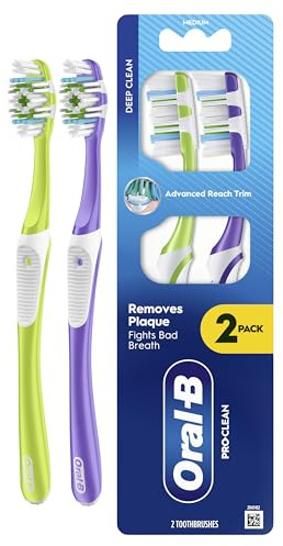 ORAL-B PRO-Clean Manual Toothbrush – Removes Plaque & Fights Bad Breath – Medium Bristles, 2X