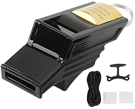 ANKROYU Professionelle Schiedsrichterpfeife, Hochfrequenz, lauter, klarer Klang, Sportpfeife, Doppelkammer-Design mit verstellbarem Nylonband für Fußball, Basketball, Volleyball, S (Schwarzes Gold)