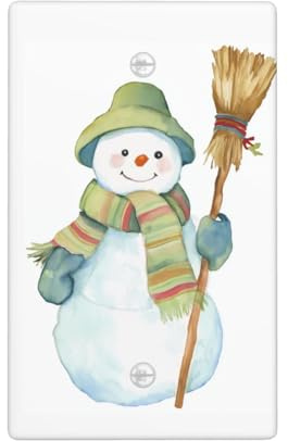 Cute Snowman Holding A Broom Single Toggle Blank Wall Plate Light Switch Cover Decorative 1 Gang for Kitchen Room Bathroom Size 11.4x7cm