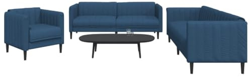 CKioict 3-TLG. Sofagarnitur Blau Stoff, 3 Sitzgarnitur Set Wohnzimmer Polstergarnitur Sofa Sessel, Atmungsaktiver Bezug, Dicke Polsterung, Stabile Beine, Modernes Design, Maximale