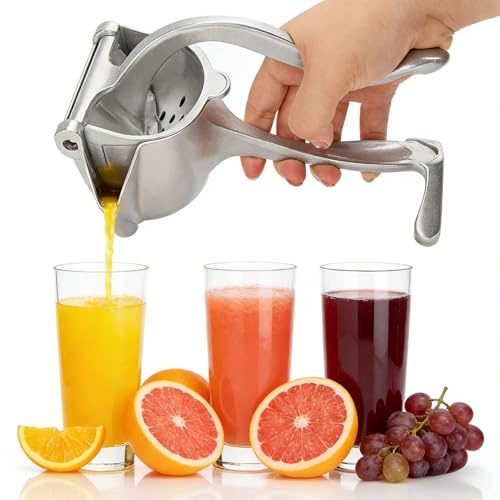 Fresh Fruit Juice Extractor, Aluminum Alloy Manual Hand Press Juicer & Lemon Squeezer for Citrus, Orange, Lime - Ergonomic Grip, Easy to Clean