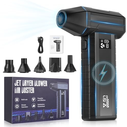 Souffleur de Poussière sans Fil,110000 RPM Air Comprimé Électrique 180W Puissant avec Écran LED, 3 Vitesses, Batterie 4000mAh, Mini Ventilateur Turbo pour Nettoyage PC, Clavier, Voiture, Camping