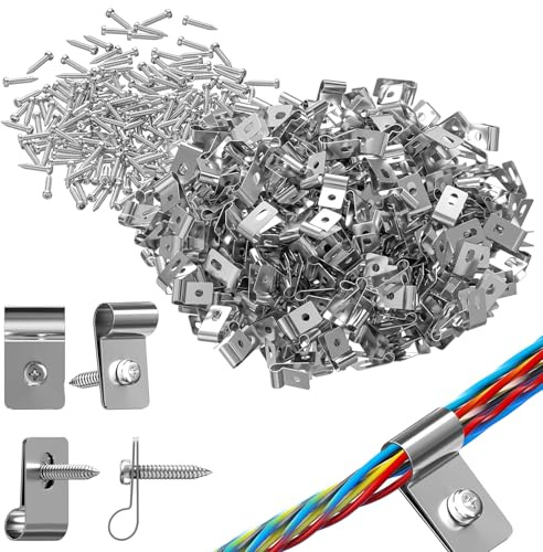 Quorumsg 100 Pezzi Tipo R Fermacavi, Resistenza Alle Alte Temperature Lega di Alluminio Fermacavi Muro, Robusto e Durevole Clip per Cavi con 100 Pezzi Viti, per La Gestione dei Fili(Argento)