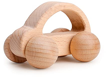 let's make Holzauto aus Buchenholz, Montessori Greifspielzeug und Motorikspielzeug für Babys und Kleinkinder, Waldorf inspiriertes Holzspielzeug Auto, Geschenk zum 1. Geburtstag