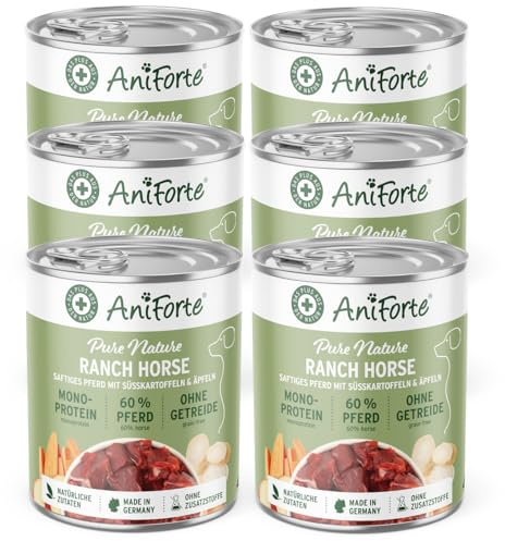AniForte Hundefutter Nass RanchHorse 6 x 400g – Nassfutter für Hunde, Frisches Pferd mit Gemüse & Früchten, hoher Fleischanteil, Natürliches Hundenassfutter getreidefrei