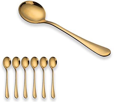 Berglander glänzend Gold Titan Beschichtete Edelstahl Suppenlöffel, Goldene Suppenlöffel, Runder Löffel 6er Pack