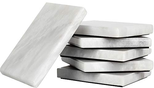 Radicaln Quadratische Untersetzer aus Marmor, 6er-Set, Weiß, 8,9 cm | Filzunterseite, polierter Naturstein, handgeschnittene Maserung, für Couchtisch, Schreibtisch, Barwagen, Einzugsgeschenk