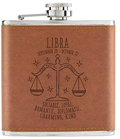Waage Horoskop 6oz Pu-Leder Flachmann Hellbraun