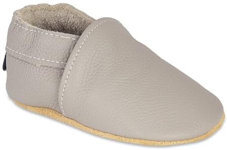 HMIYA Weiche Leder Krabbelschuhe Babyschuhe Lauflernschuhe mit Wildledersohlen für Jungen und Mädchen（0-6 Monate，Hellgrau）