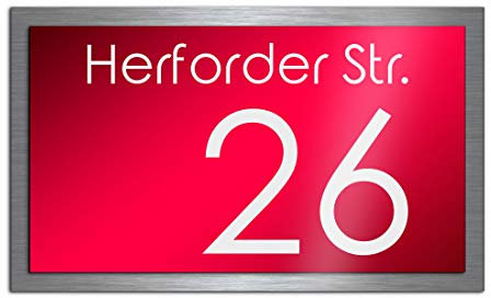 Premium Designer Hausnummer mit UV Druck und Montage Set - 25x15 cm - Familien-Haus Bedruckte Hausnummern mit Straßen Straßennamen für die Haustür Ferienhaus…