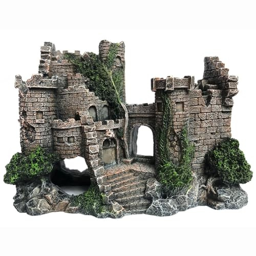SLOCME Décoration en résine pour aquarium - Cachette pour poissons en forme de château - Détails réalistes - Accessoire d'aquarium