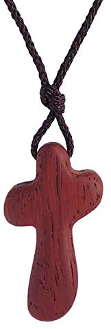 Rehoboth Mahogany Wooden Cross Pendant Necklaces for Women Men Handcrafted Gift Wood Hang from Rearview Mirror Pendant Decoration