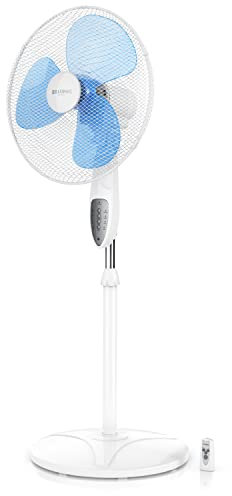 Brandson - Ventilatore a piantana con Telecomando - 40 cm - Oscillazione 80 Gradi - 3 Livelli di Potenza - 50W - Elevato Flusso d'Aria - Rumore di Funzionamento Piacevole - Bianco Blu