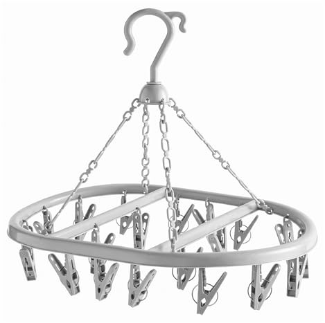 Lizzy 20 Peg Hanging Clothes Airer Circular Laundry Dryer Rack Plastic Sock Underwear Drying Hanger Windproof Clothes Drying Rack for Indoor Outdoor Balcony Travel Space Saving - Grey