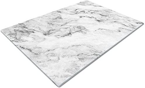 Glass Chopping Board | Kitchen Worktop Protector | Multifunctional Cutting Board | Work Top Savers | Extra Large Chopping Board | White Marble Funky