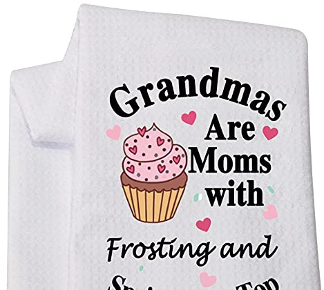 LEVLO Best Grandmas are Moms with Frosting and Sprinkles on Top Kitchen Towels Nana Mom Birthday Gifts (Grandmas are Moms)